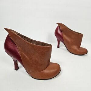 Irregular Choice Red Caramel Colorblock Leather Stiletto Booties